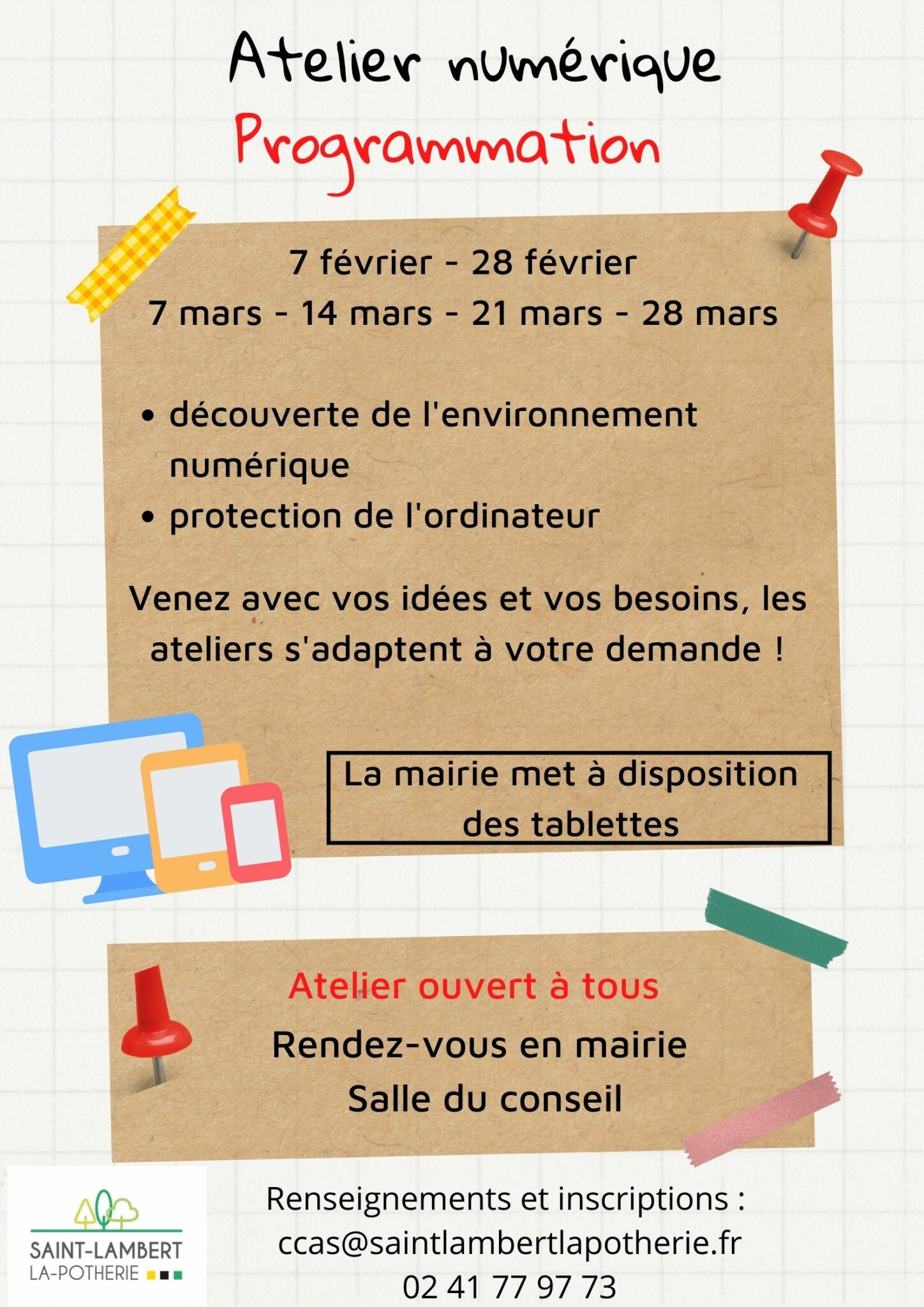 Ateliers numériques - programme - Mairie de Saint Lambert la Potherie
